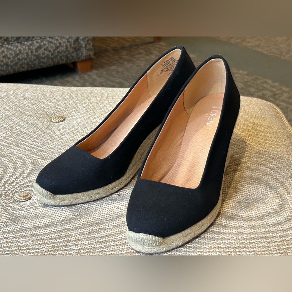 Women’s 9.5 J. Crew Black Canvas Wedge Espadrille Shoes
